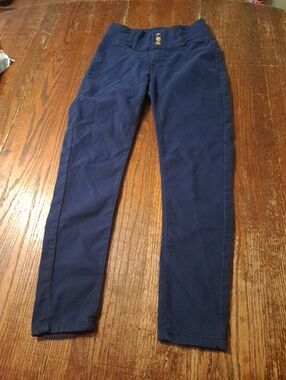 Size 5 Kalowa Premium Collection 3 Button Casual Blue Pants With Belt Loops